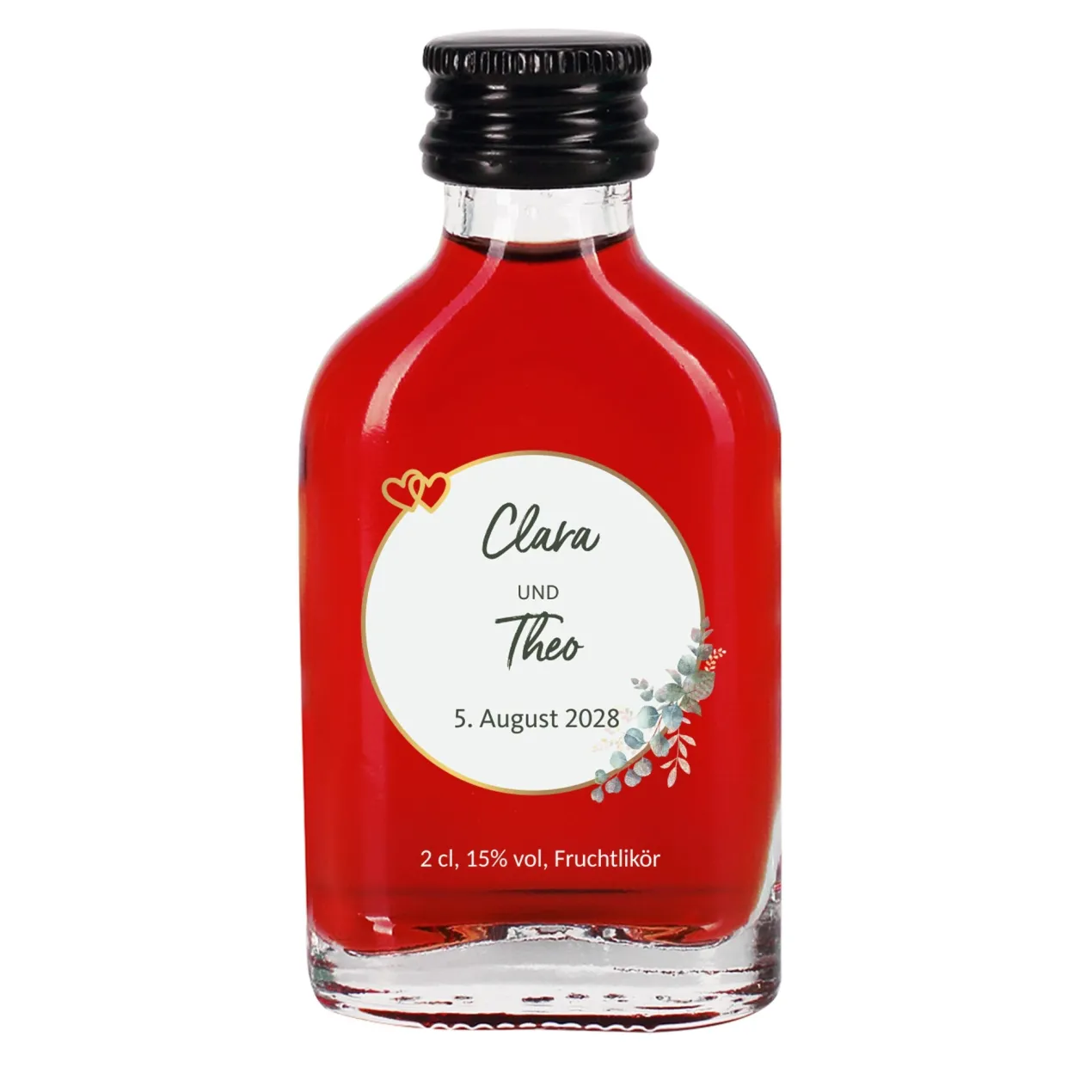 Personalisierter Schnaps zur Hochzeit als Gastgeschenk | 20 ml Fruchtlikör oder Kräuterlikör