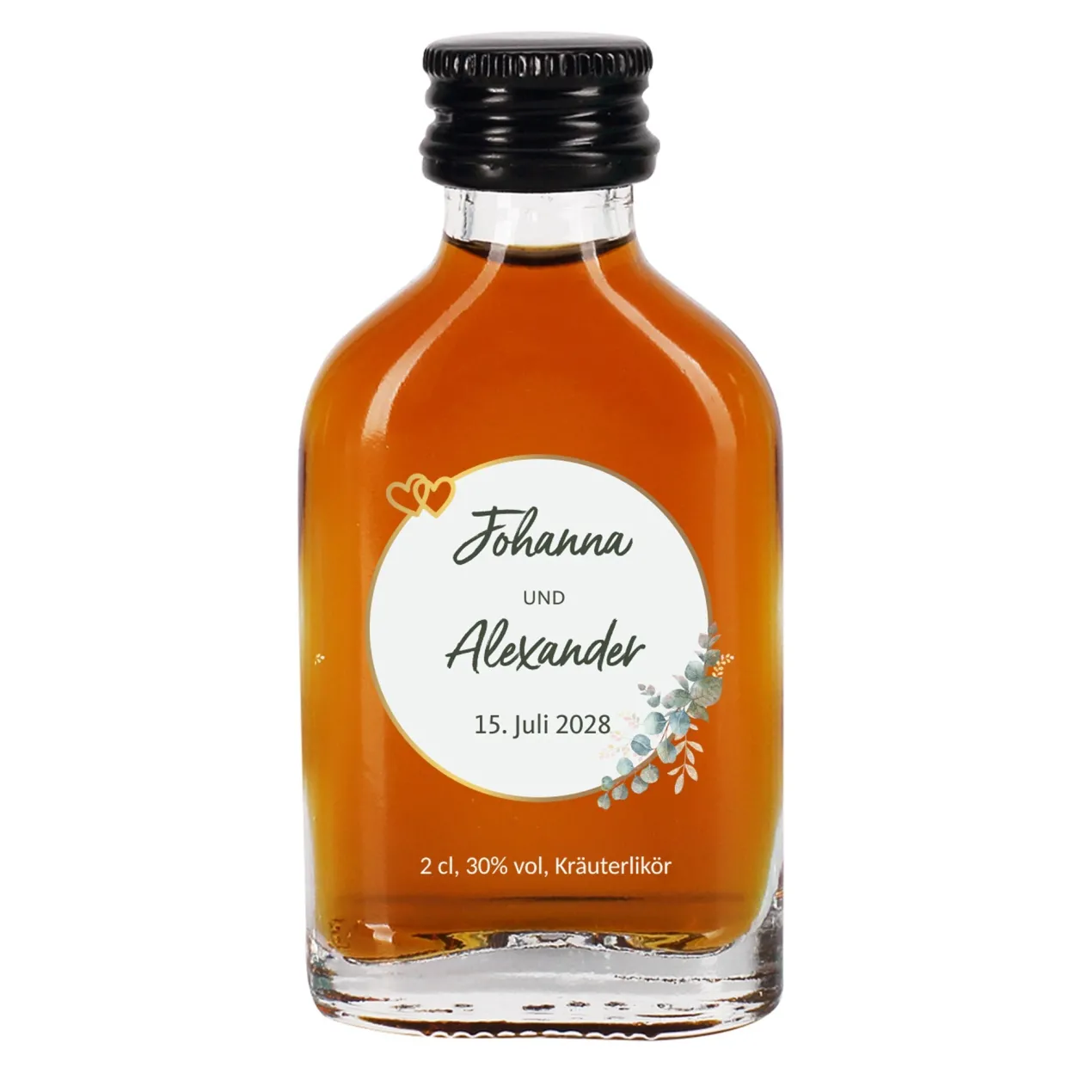 Personalisierter Schnaps zur Hochzeit als Gastgeschenk | 20 ml Fruchtlikör oder Kräuterlikör