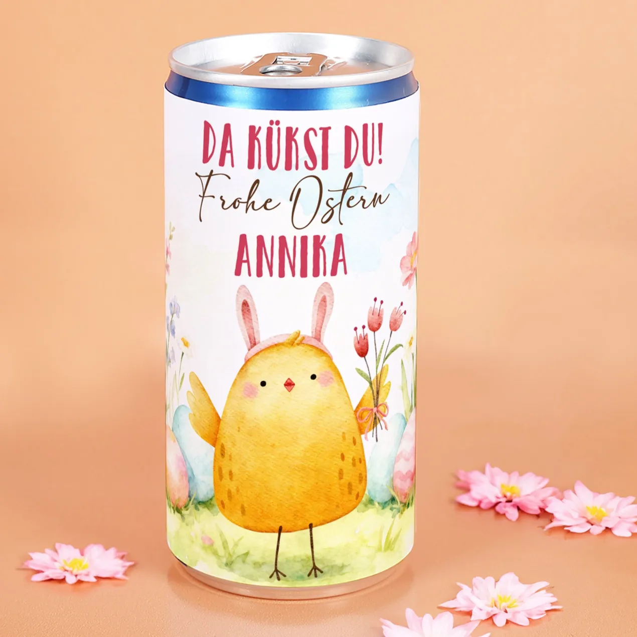 Personalisierter Secco 'Da kükst du!' mit Name | Secco-Dose mit Küken als Geschenk zu Ostern