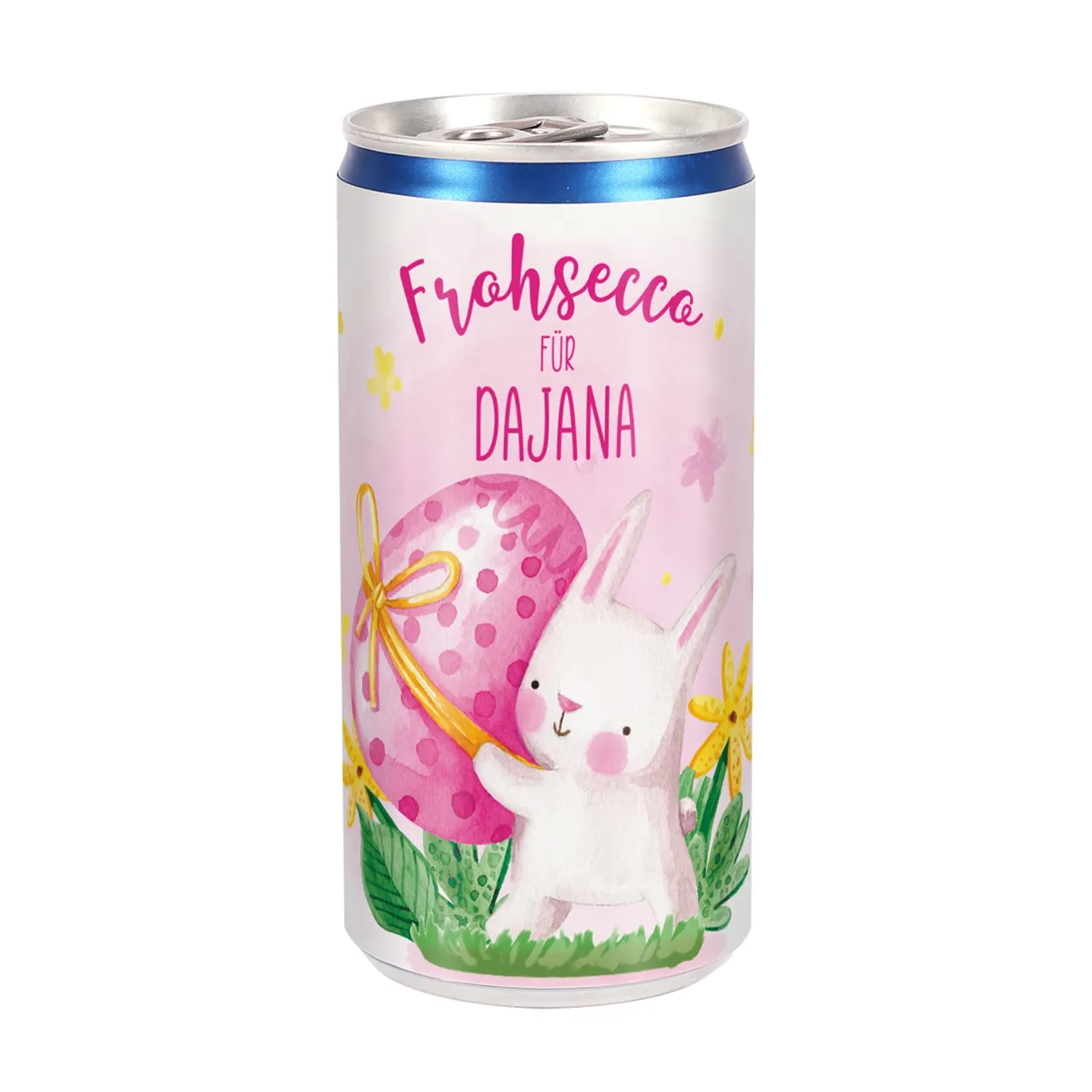 Personalisierter Secco 'Frohsecco für' mit Name zu Ostern | 200 ml Perlwein im Aquarell-Hasen-Design