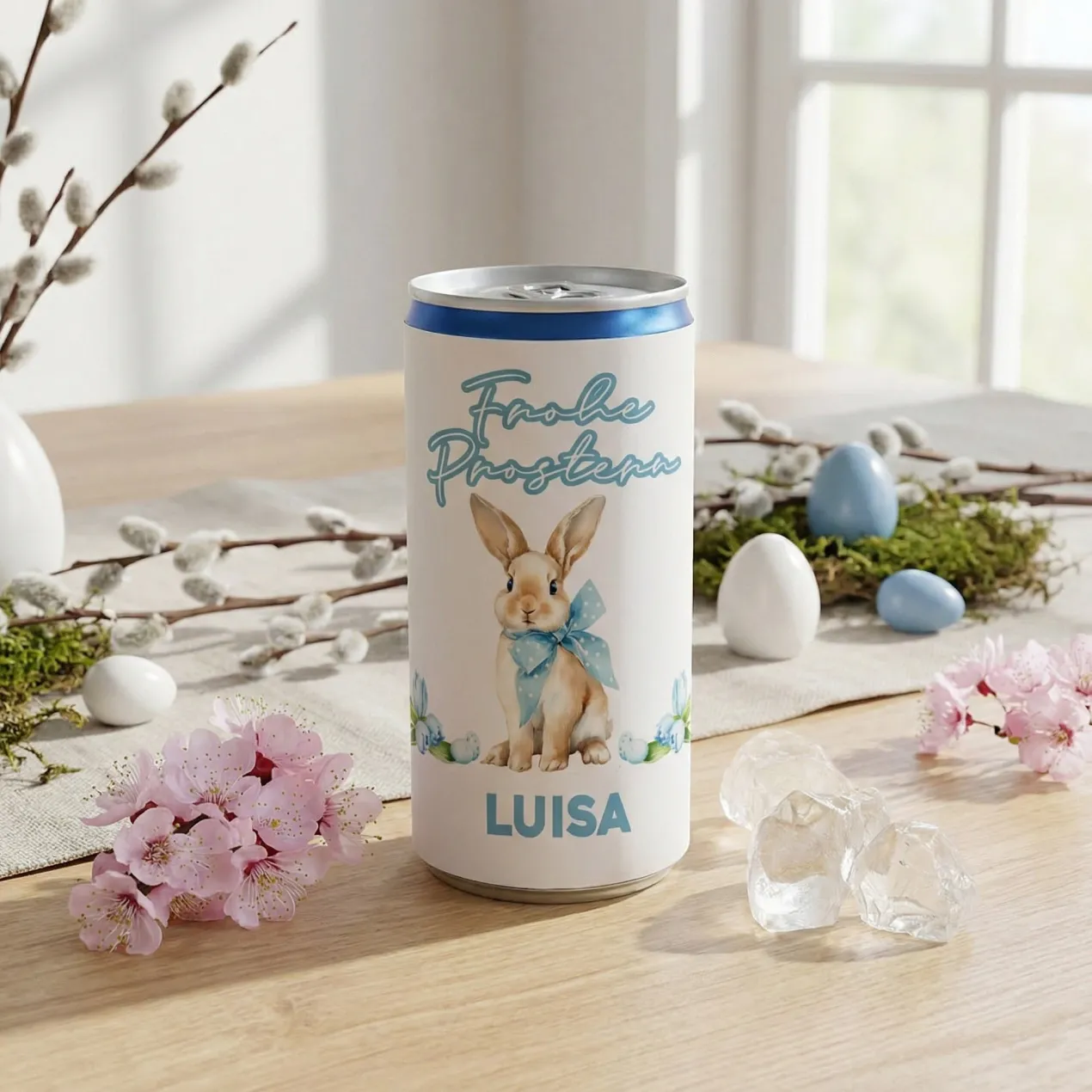 Personalisierter Secco 'Frohe Prostern' mit Wunschtext | Secco Dose zu Ostern mit Osterhase