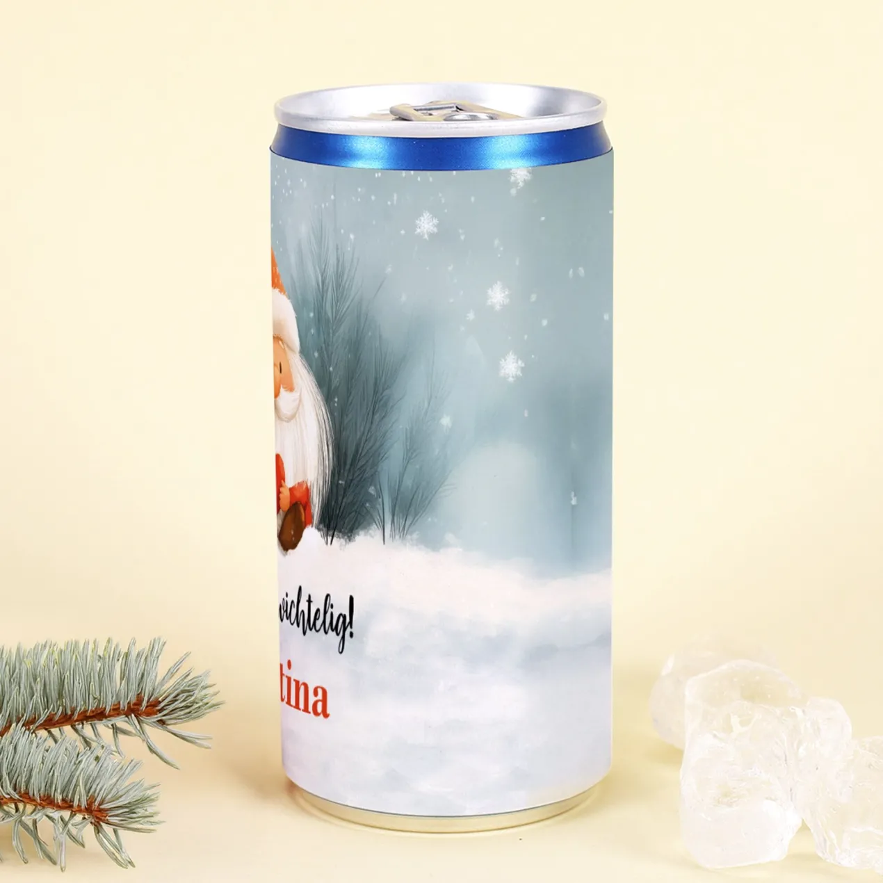 Personalisierter Secco mit Wichtel & Wunschtext | Sektgeschenk in der Dose zu Weihnachten