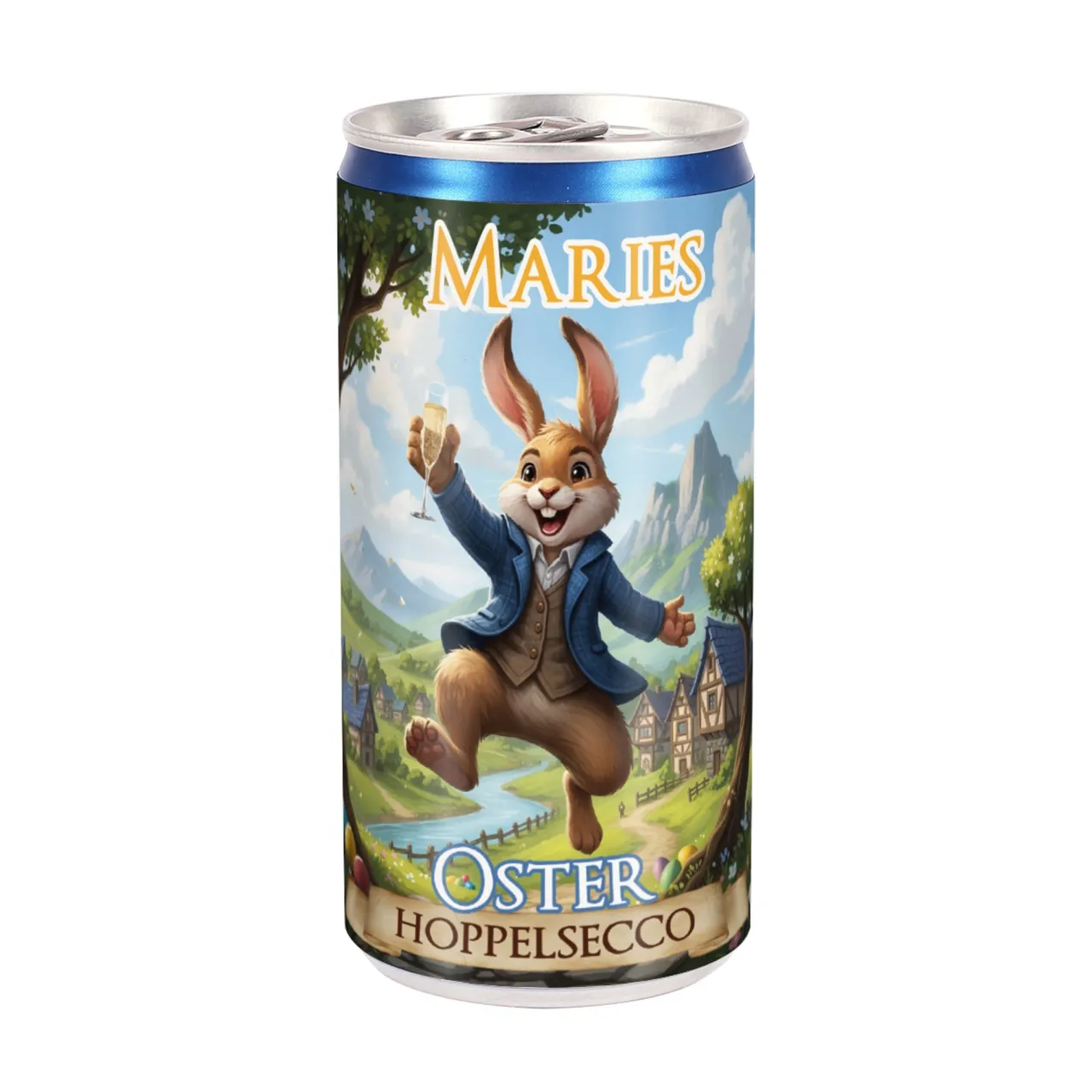 Personalisierter Secco 'Oster Hoppelsecco' mit Name | Oster Secco-Dose mit Hase - Geschenk zu Ostern