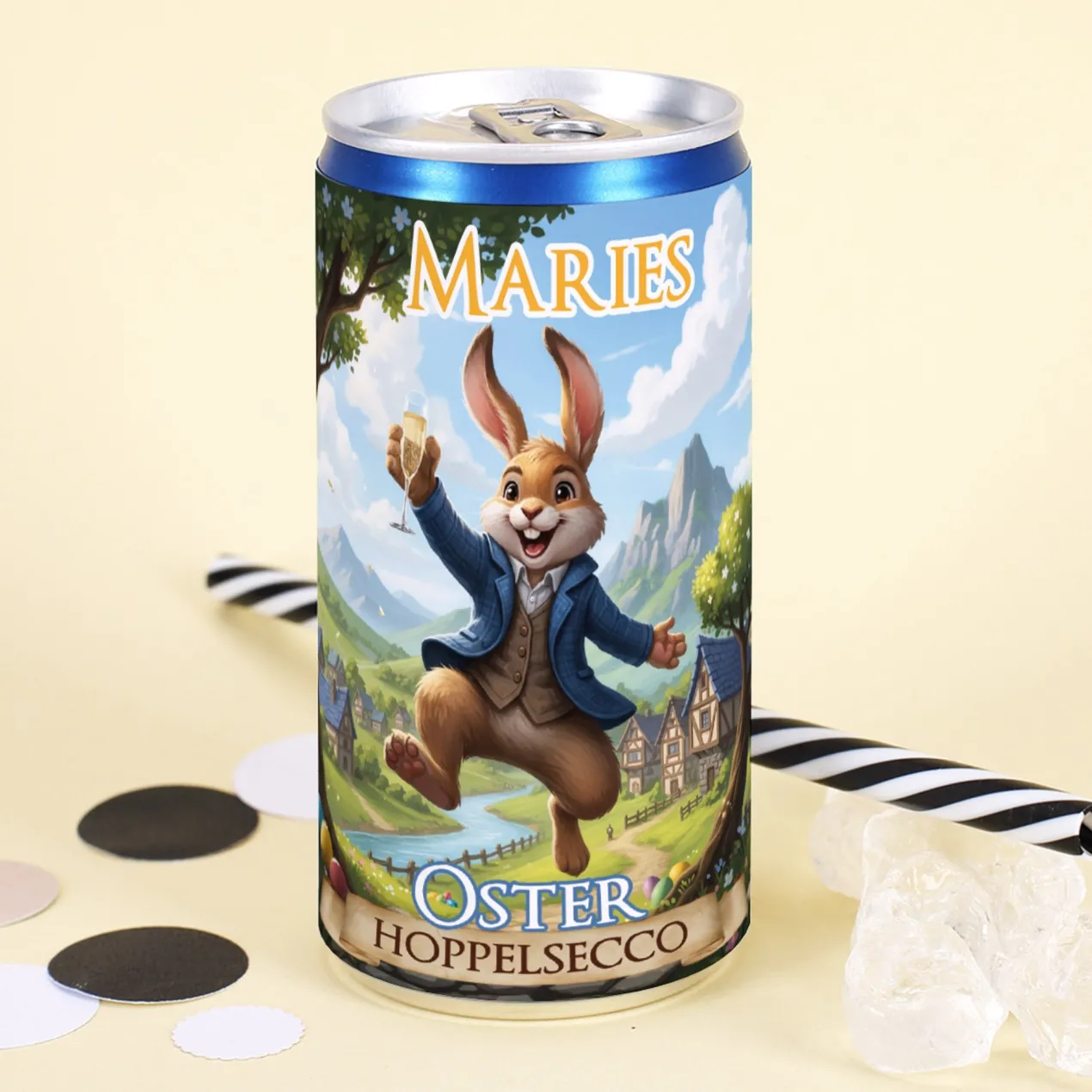 Personalisierter Secco 'Oster Hoppelsecco' mit Name | Oster Secco-Dose mit Hase - Geschenk zu Ostern