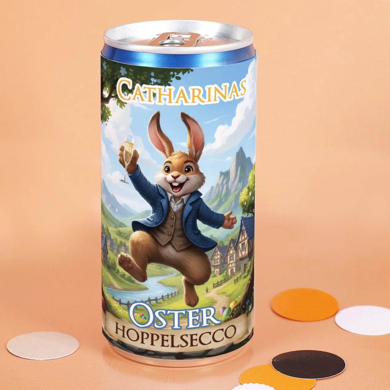 Personalisierter Secco 'Oster Hoppelsecco' mit Name | Oster Secco-Dose mit Hase - Geschenk zu Ostern