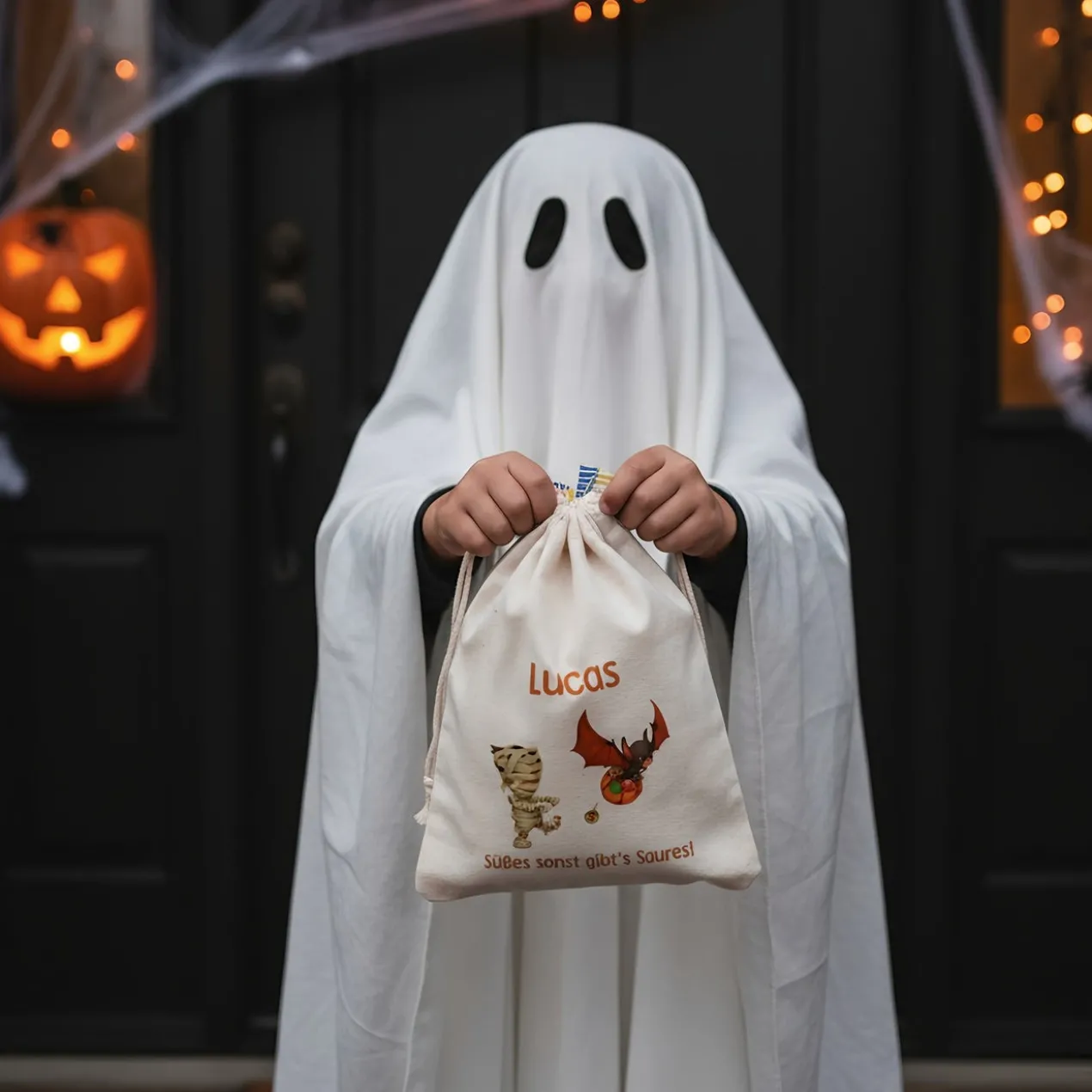 Personalisierter Süßigkeiten-Beutel zu Halloween | Baumwollsack für 'Süßes oder Saures'