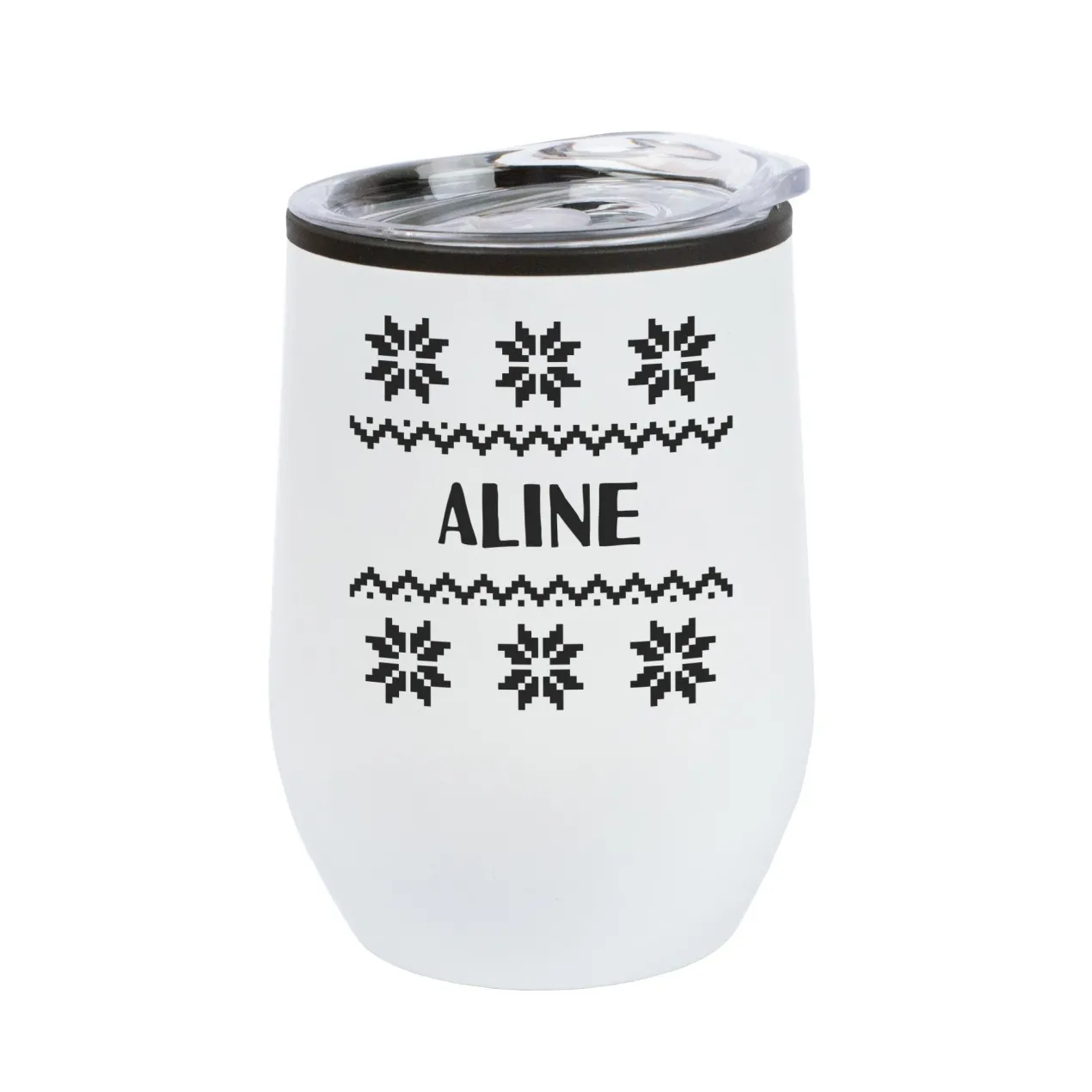 Personalisierter Thermobecher mit Strickmotiv & Name in 2 Farben | Geschenk zu Weihnachten