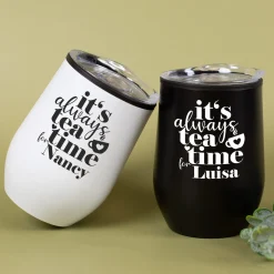 Personalisierter Thermobecher 'Tea Time' mit Name in 2 Farben | Geschenk für Frauen & Teeliebhaber