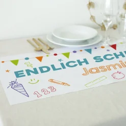 Personalisierter Tischläufer zur Einschulung mit Name | Endlich Schulkind | 2 Größen