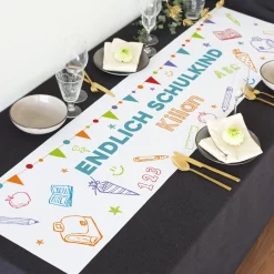 Personalisierter Tischläufer zur Einschulung mit Name | Endlich Schulkind | 2 Größen