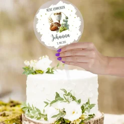 Personalisierter Tortentopper zur Taufe, Kommunion und Konfirmation | Caketopper mit Brot & Kelch