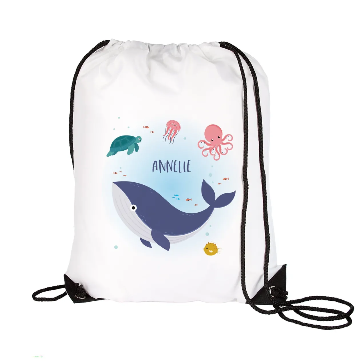 Personalisierter Turnbeutel mit Wal-Motiv | Sportbeutel mit Name für Kita, Schule & Schwimmen
