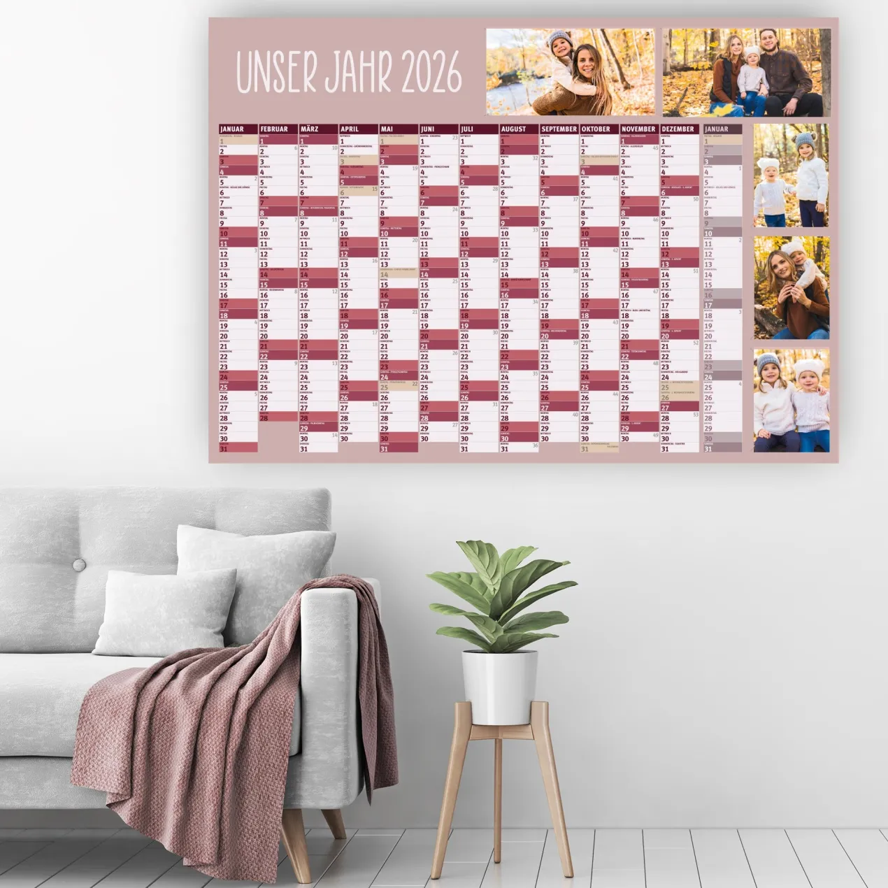 Personalisierter Wandkalender 2026 mit eigenen Bildern | Format A0 | 3 Farben zur Auswahl