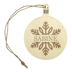 Personalisierter Weihnachtsbaumanhänger aus Holz mit Name und Schneeflocke-Motiv | Christbaumschmuck
