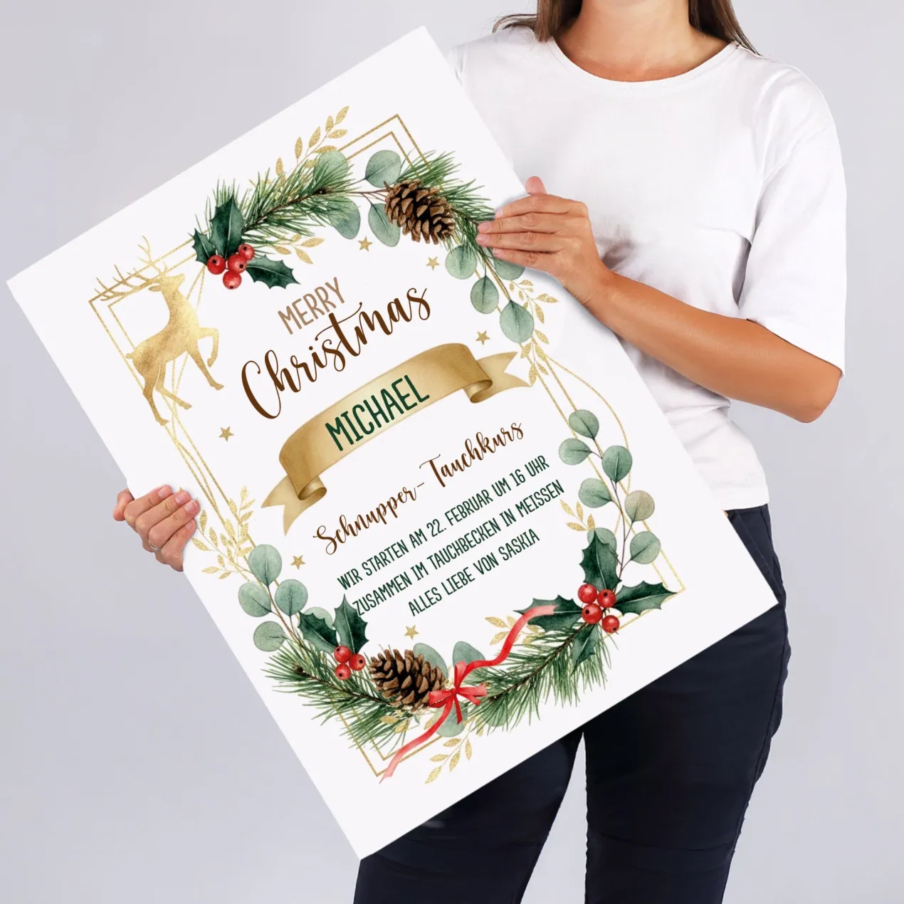 Personalisierter XXL Weihnachtsgutschein mit Name und Wunschtext | Extra große DIY-Klappkarte 50×70cm