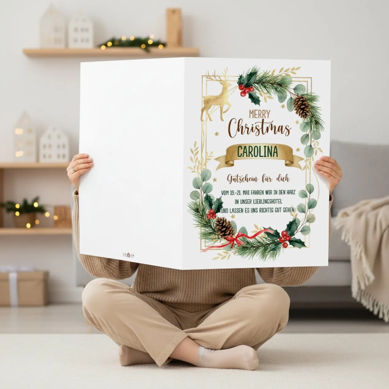 Personalisierter XXL Weihnachtsgutschein mit Name und Wunschtext | Extra große DIY-Klappkarte 50×70cm