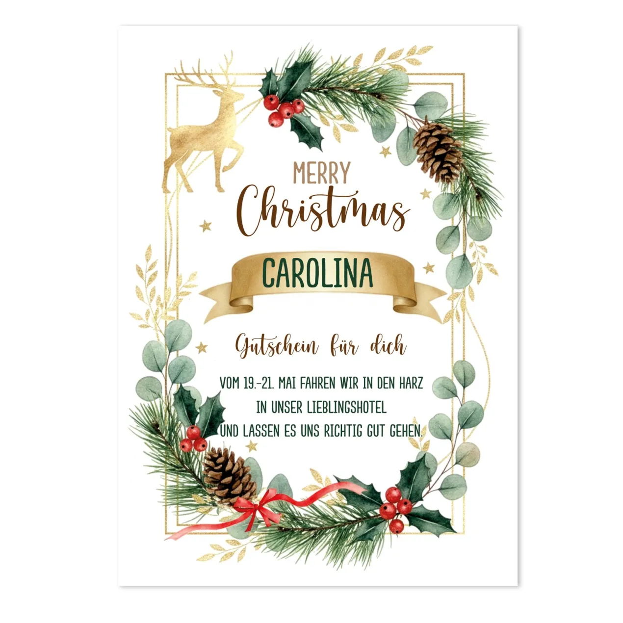 Personalisierter XXL Weihnachtsgutschein mit Name und Wunschtext | Extra große DIY-Klappkarte 50×70cm