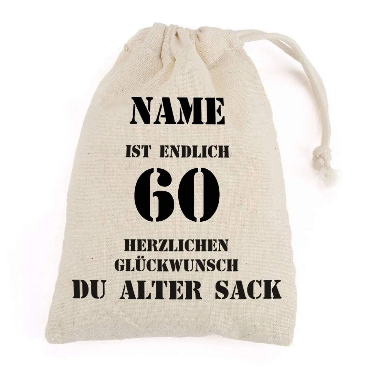personalisierter Zuziehbeutel zum 60. Geburtstag des alten Sacks