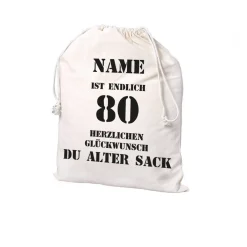 personalisierter Zuziehsack zum 80. Geburtstag eines alten Sacks