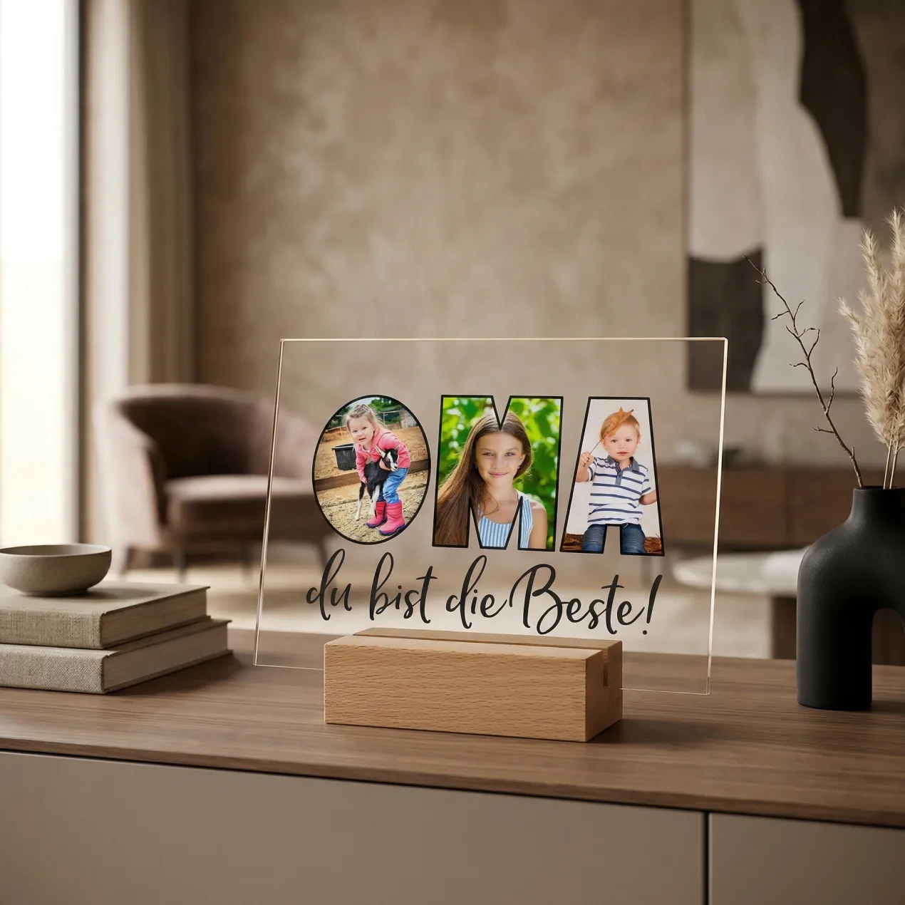 Personalisiertes Acrylbild mit 3 eigenen Fotos | Acrylglas als Geschenk für die beste Oma