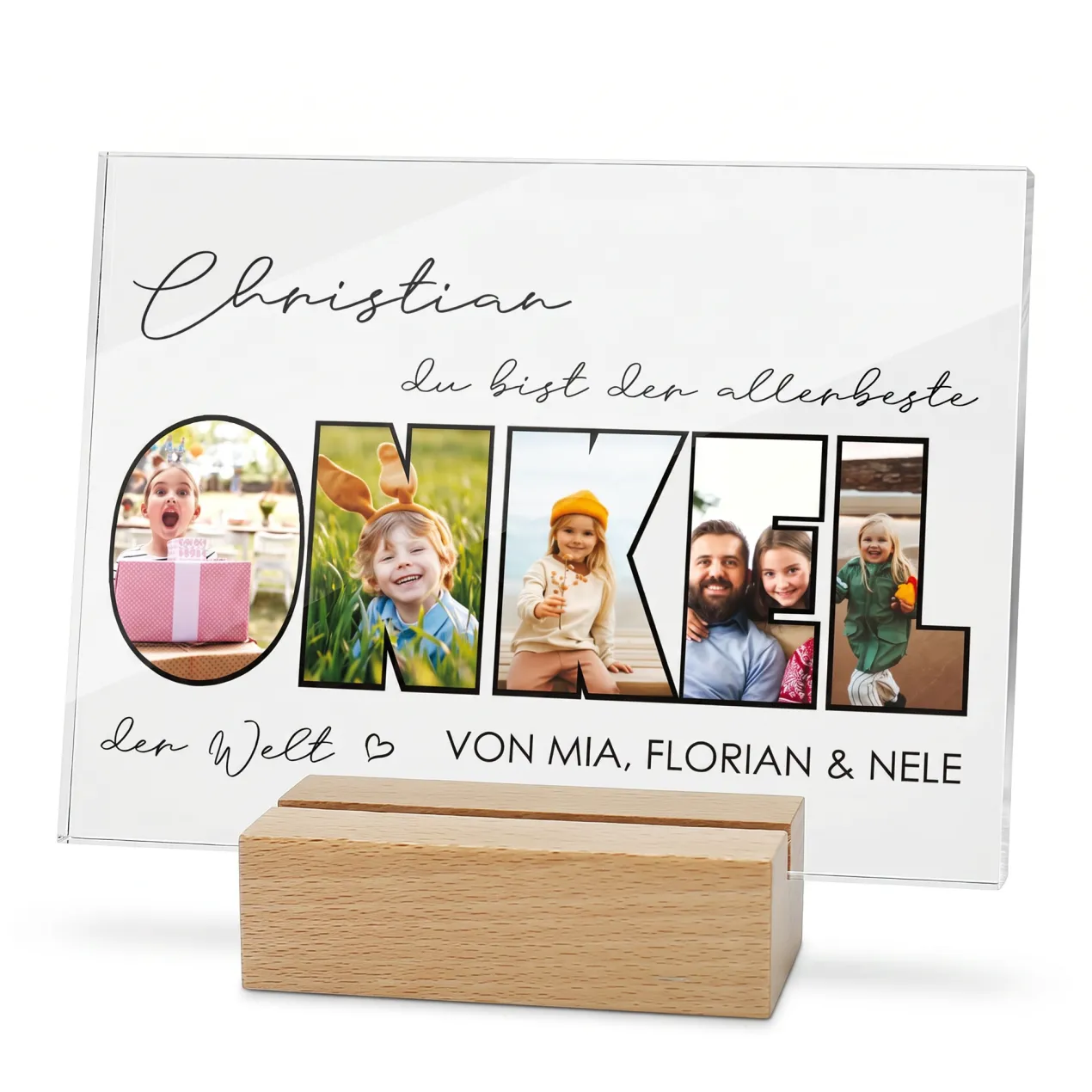 Personalisiertes Acrylglas mit 5 Fotos, Name & Text | Geschenk für den besten Onkel