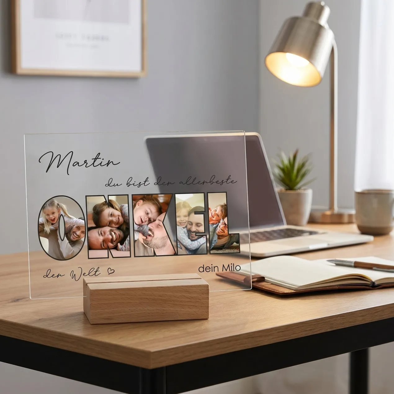 Personalisiertes Acrylglas mit 5 Fotos, Name & Text | Geschenk für den besten Onkel