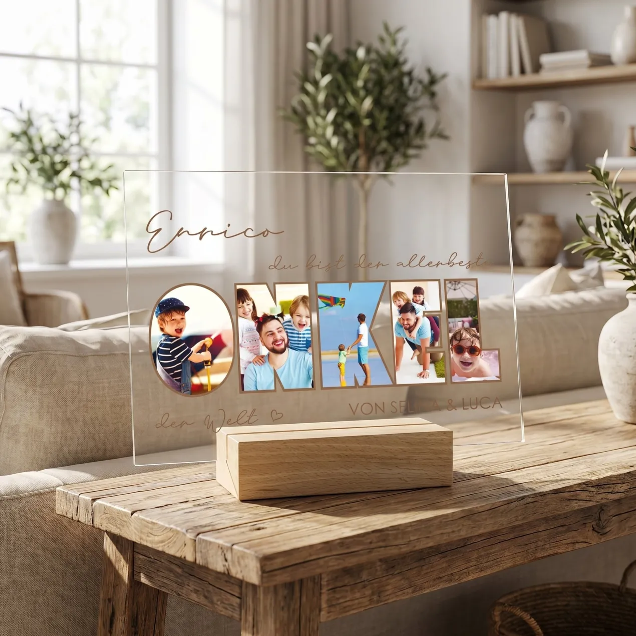 Personalisiertes Acrylglas mit 5 Fotos, Name & Text | Geschenk für den besten Onkel