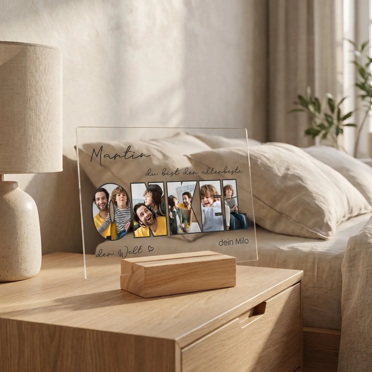 Personalisiertes Acrylglas mit 5 Fotos, Name & Text | Geschenk für den besten Onkel