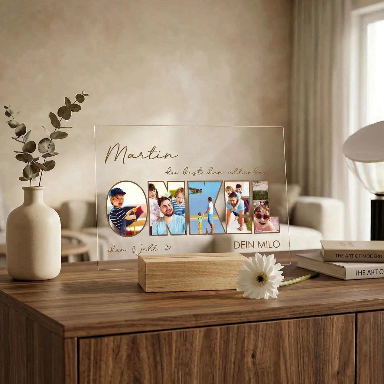 Personalisiertes Acrylglas mit 5 Fotos, Name & Text | Geschenk für den besten Onkel