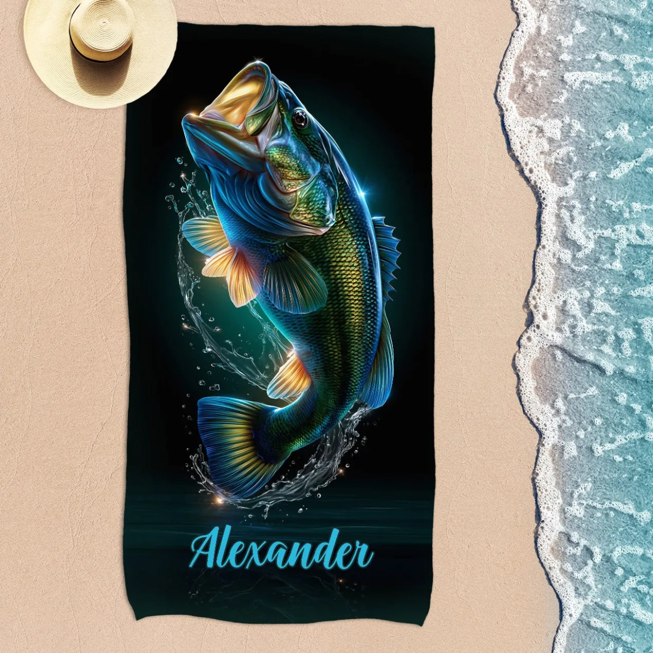 Personalisiertes Angler Handtuch mit Motivauswahl | Geschenk für Fischer | 3 Größen