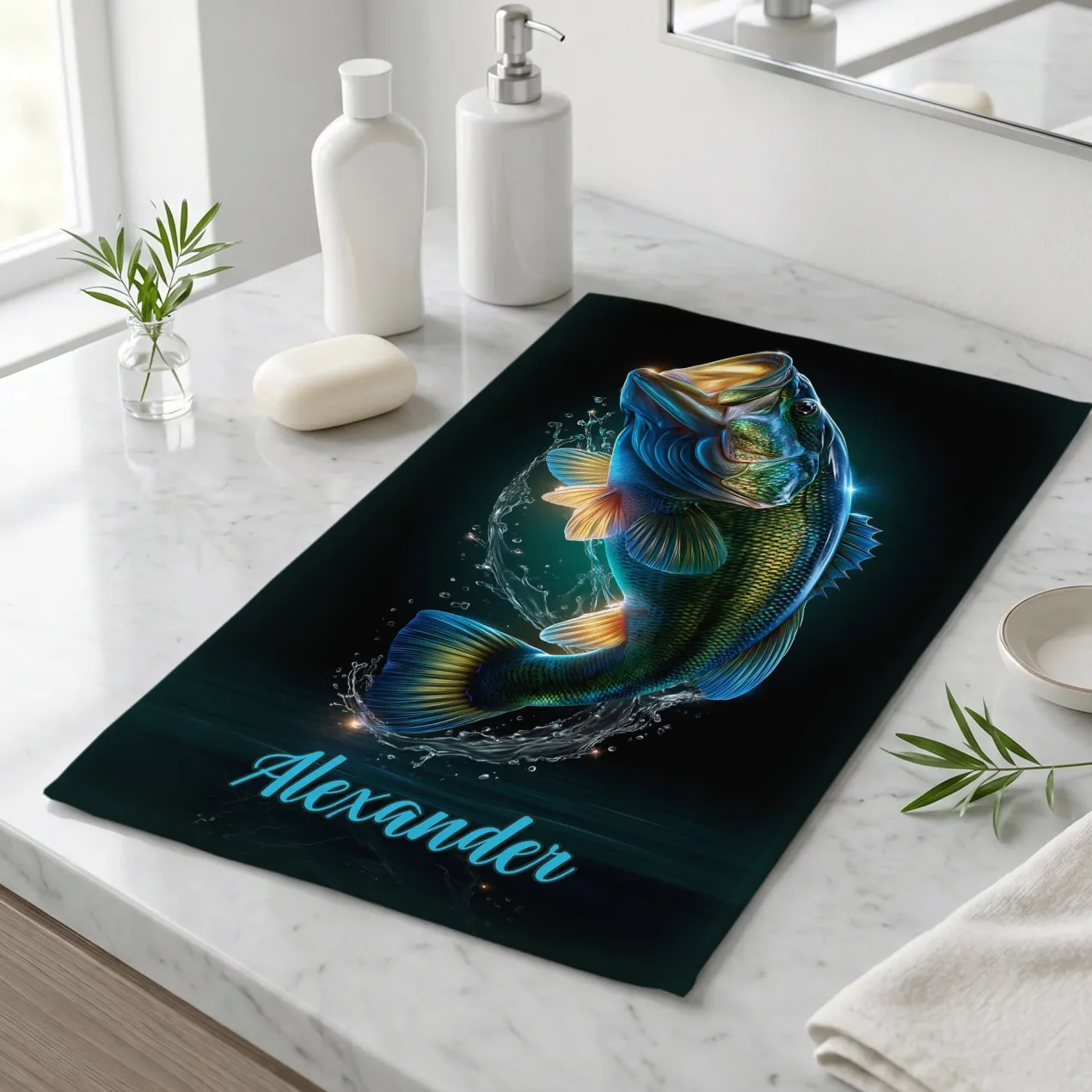 Personalisiertes Angler Handtuch mit Motivauswahl | Geschenk für Fischer | 3 Größen