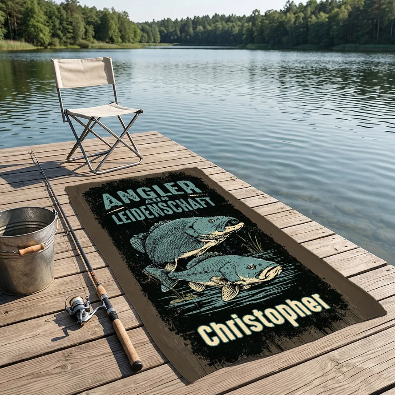Personalisiertes Angler Handtuch mit Motivauswahl | Geschenk für Fischer | 3 Größen