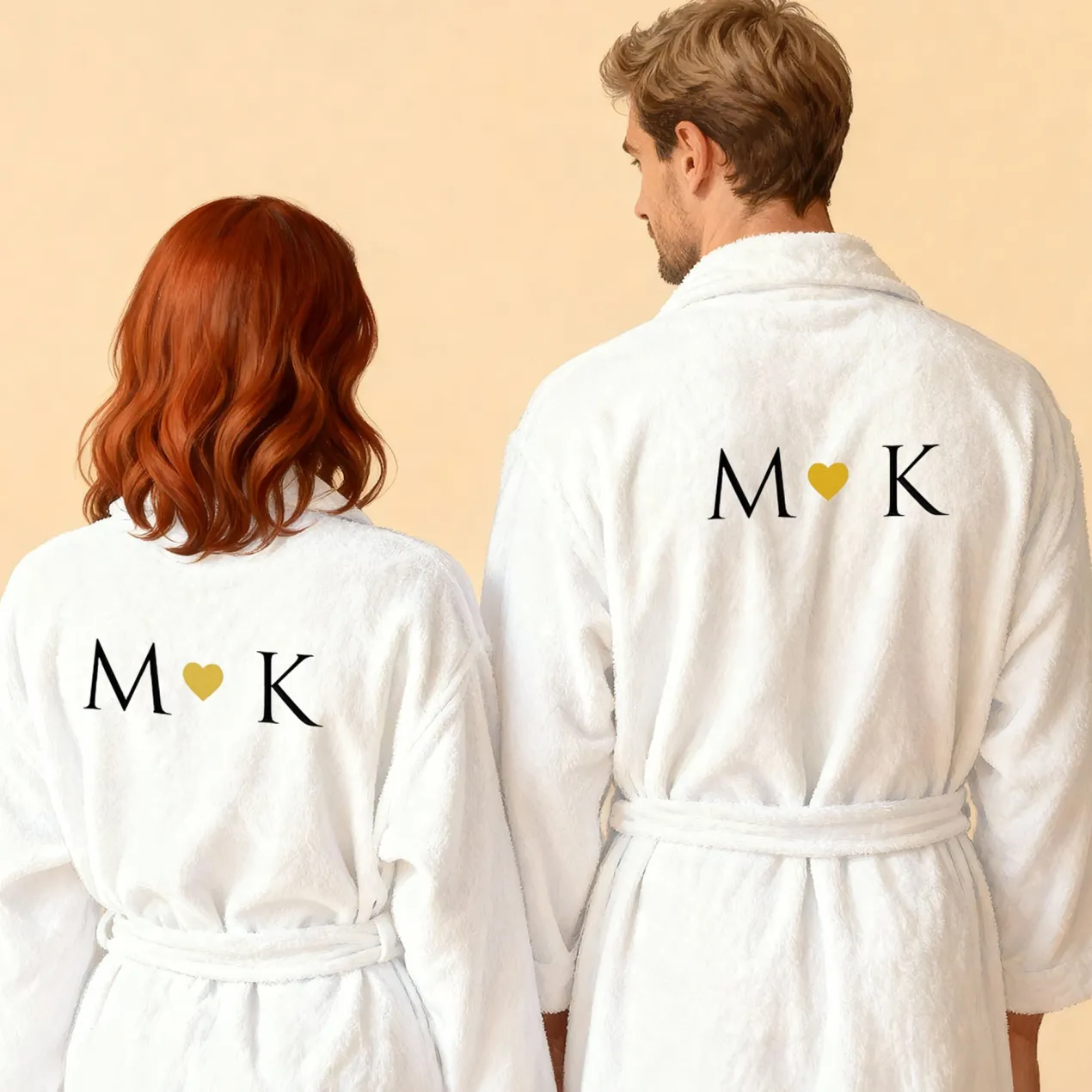 Personalisiertes Bademantel-Set mit Initialen & Herz bestickt | Partnerlook Geschenk für Paare