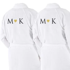 Personalisiertes Bademantel-Set mit Initialen & Herz bestickt | Partnerlook Geschenk für Paare