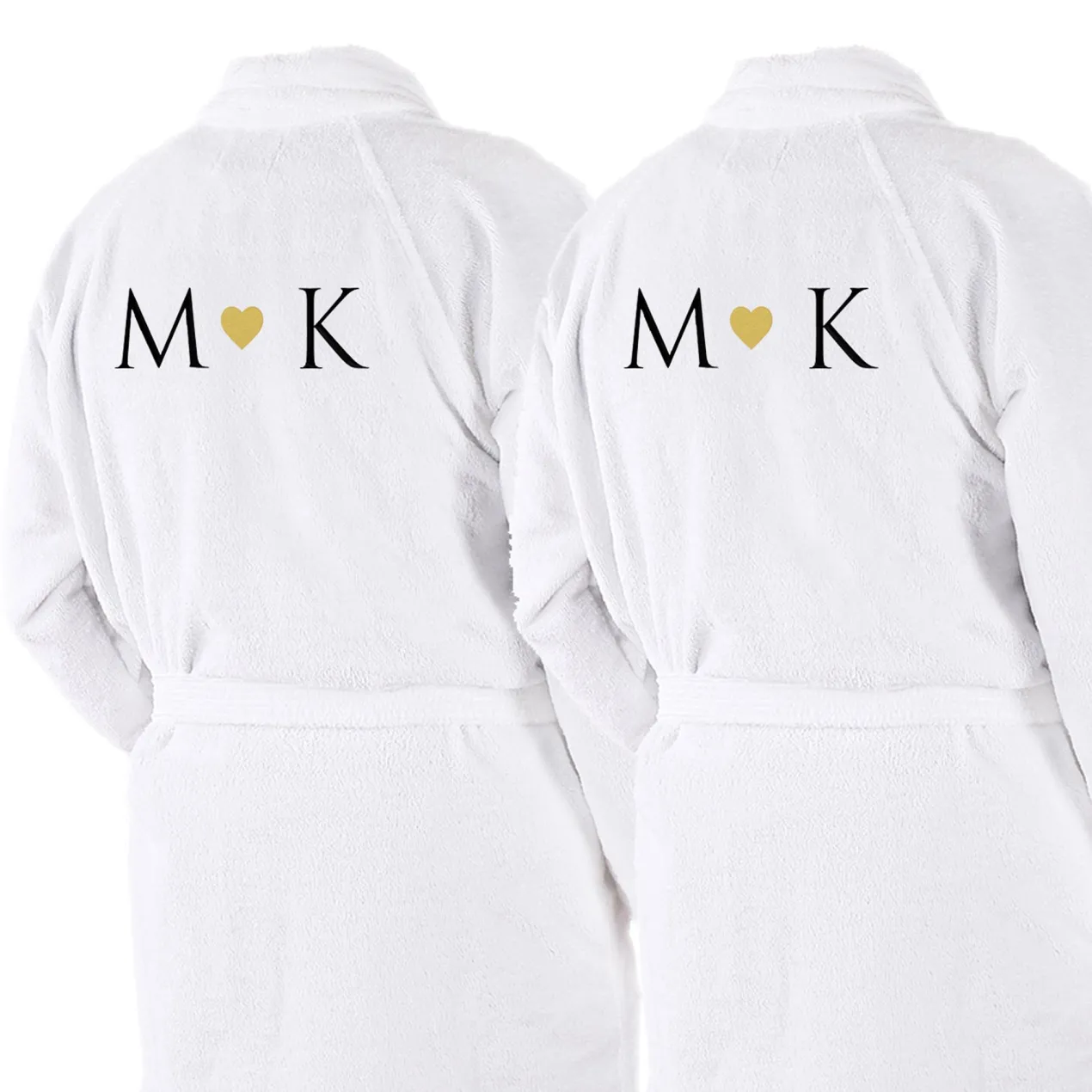 Personalisiertes Bademantel-Set mit Initialen & Herz bestickt | Partnerlook Geschenk für Paare