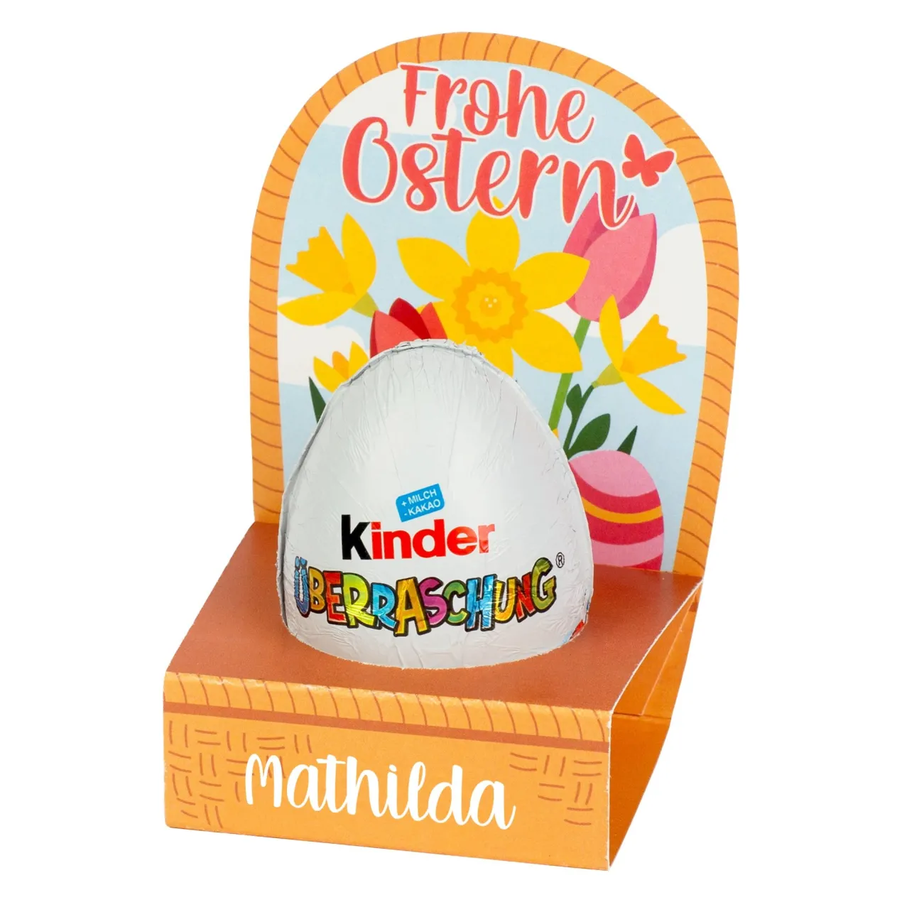 Personalisiertes Überraschungsei in Geschenkverpackung mit Name | Osterkörbchen mit Blumen Motiv