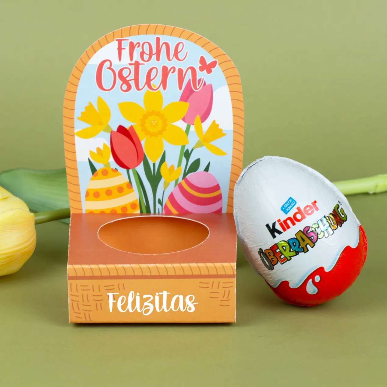 Personalisiertes Überraschungsei in Geschenkverpackung mit Name | Osterkörbchen mit Blumen Motiv