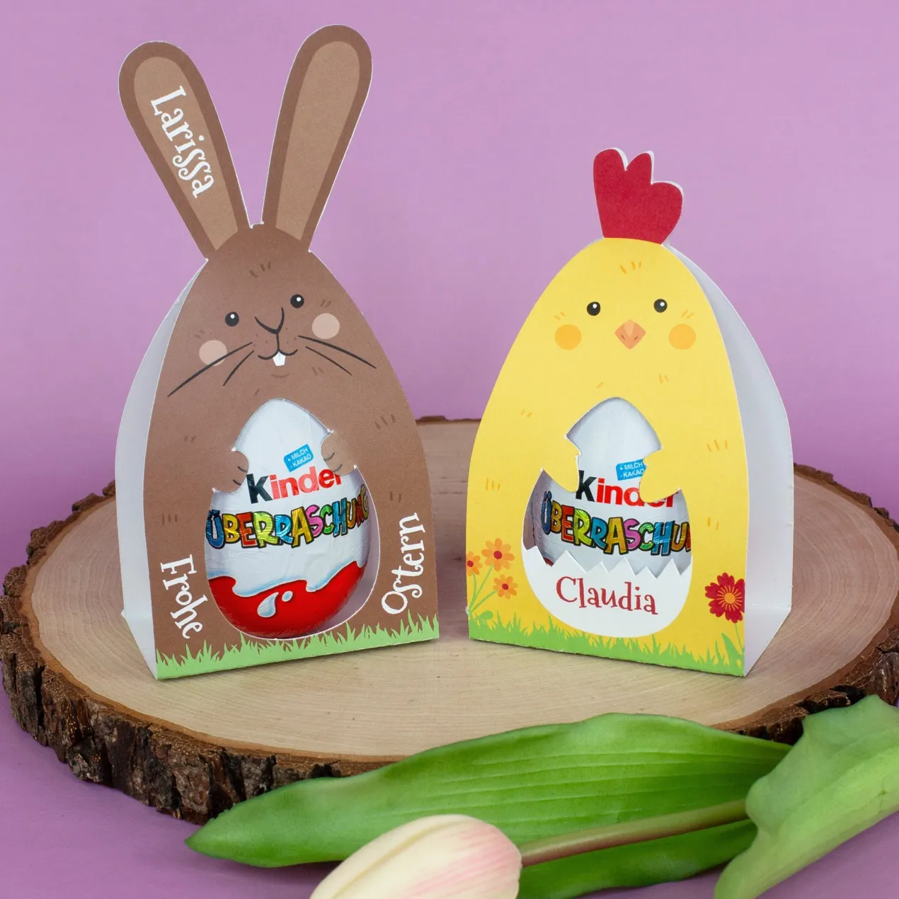 Personalisiertes Überraschungsei mit Name | Schoko-Ei zu Ostern in Hase oder Huhn Verpackung