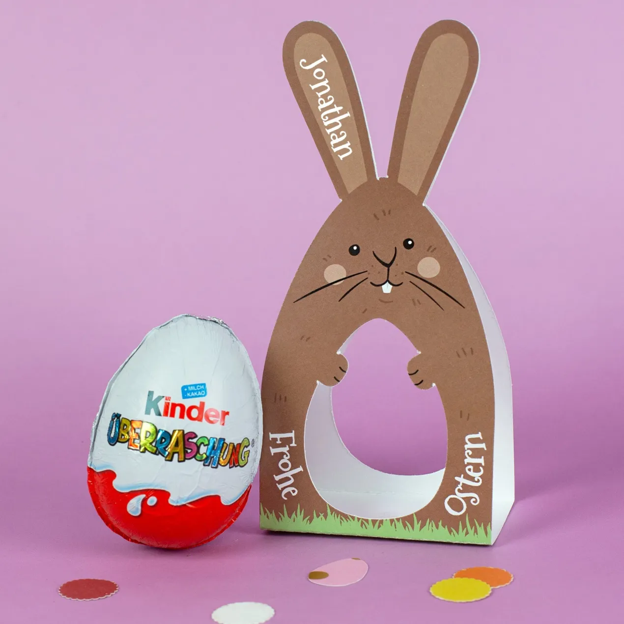 Personalisiertes Überraschungsei mit Name | Schoko-Ei zu Ostern in Hase oder Huhn Verpackung