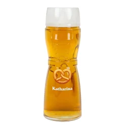 Personalisiertes Bierglas im Design einer Lederhose oder Dirndl mit Name | Brezel Motiv