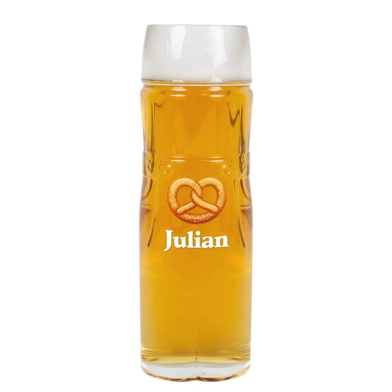 Personalisiertes Bierglas im Design einer Lederhose oder Dirndl mit Name | Brezel Motiv