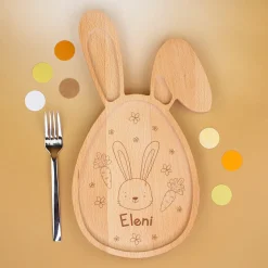 Personalisiertes Brettchen in Hasen-Form für Kinder | Buchenholz | Hasenbrett mit Gravur