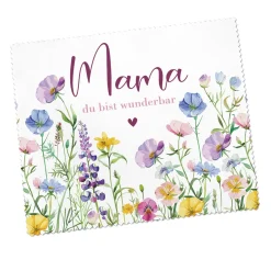 Personalisiertes Brillenputztuch für Mama mit Blumen & Herzmotiv | Geschenk zum Muttertag mit Wunschtext