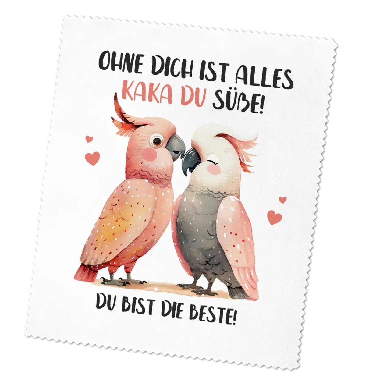 Personalisiertes Brillenputztuch mit Kakadu-Pärchen & Wunschtext | Ohne dich ist alles Kaka du süße!