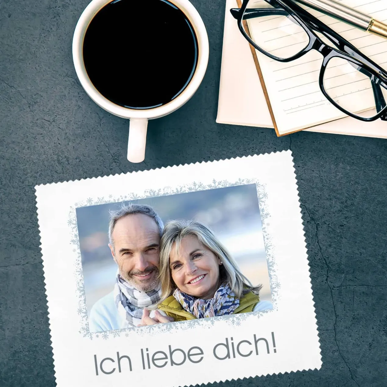 personalisiertes Brillenputztuch mit Wunschtext und Foto