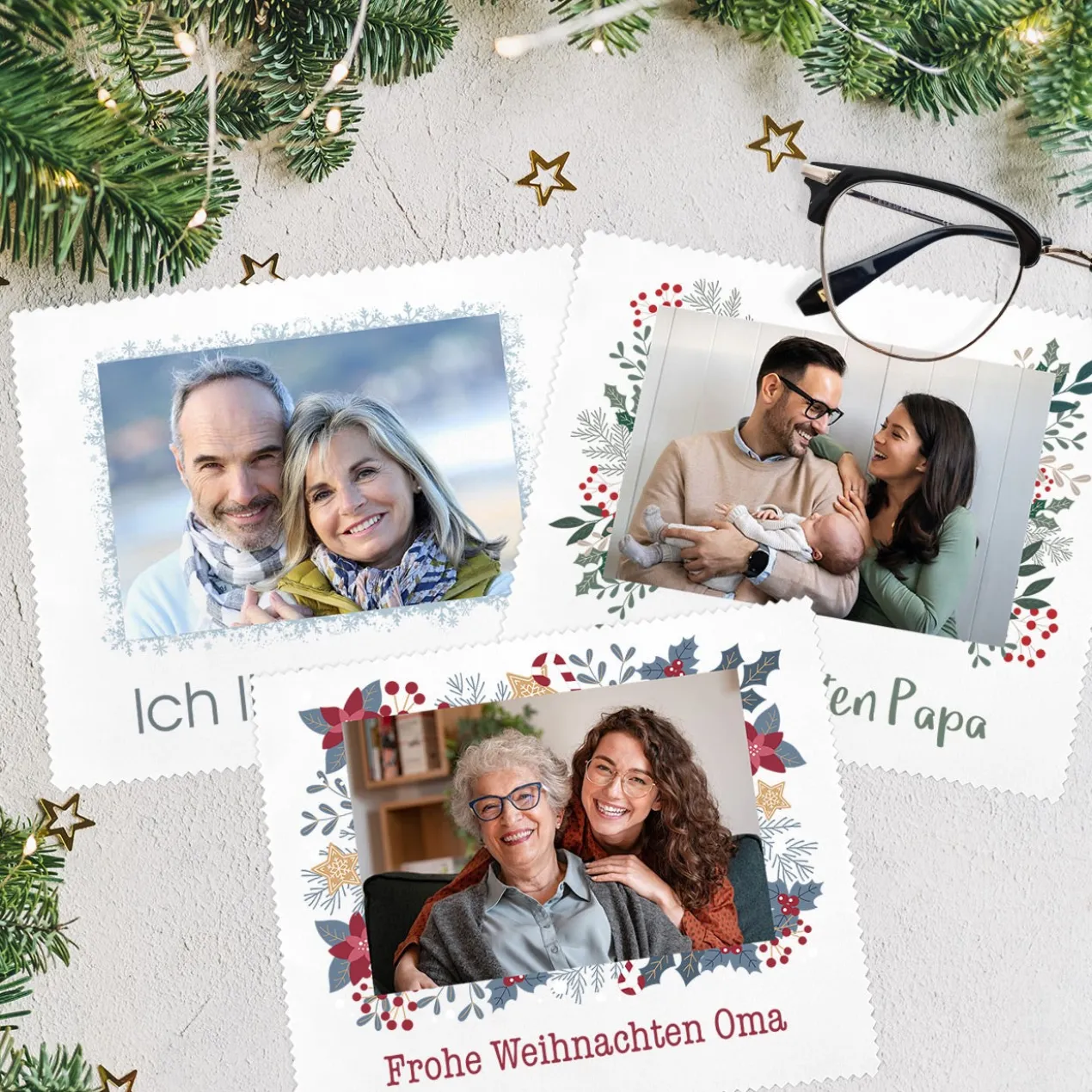personalisiertes Brillenputztuch mit Wunschtext und Foto