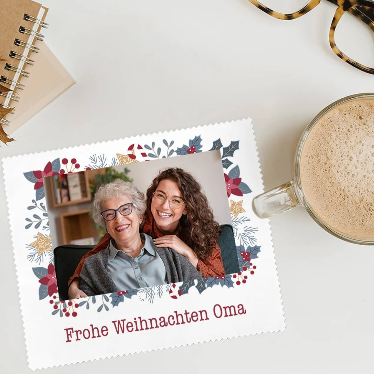 personalisiertes Brillenputztuch mit Wunschtext und Foto