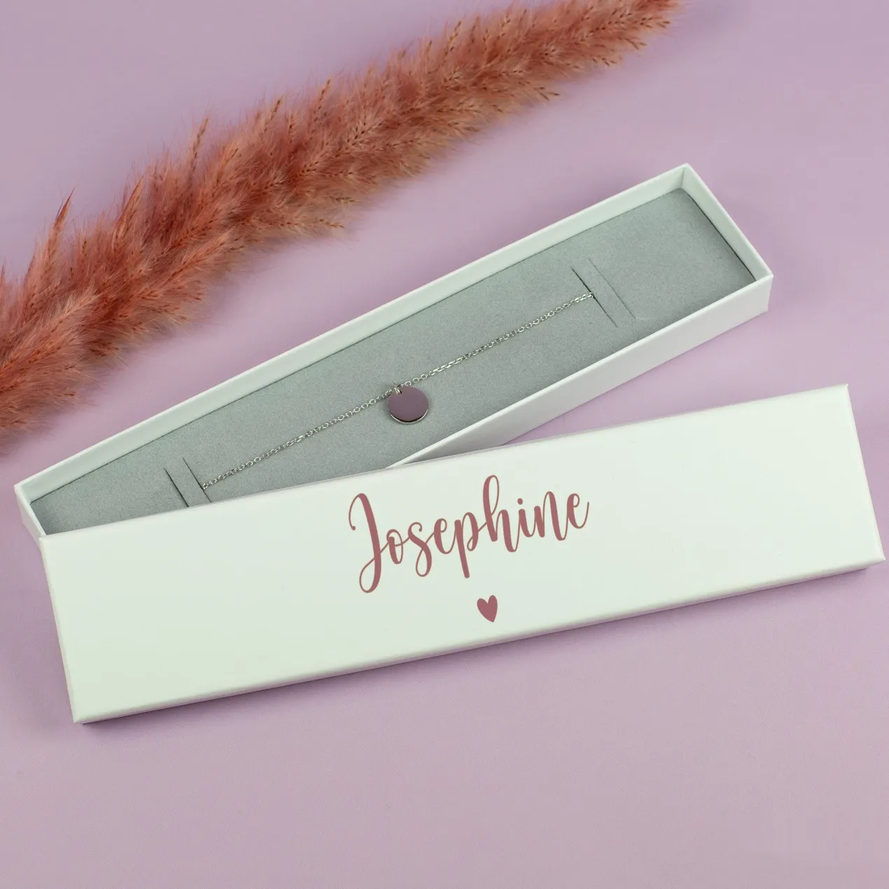 Personalisierte Schmuckverpackung mit Name & Herzsymbol | Geschenkbox für Armbänder mit Farbauswahl