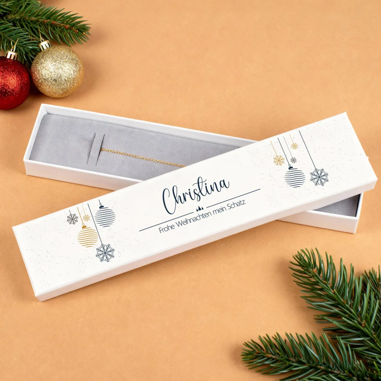 Personalisierte Schmuckverpackung zu Weihnachten mit Name & Wunschtext | Edle Geschenkbox für Armbänder