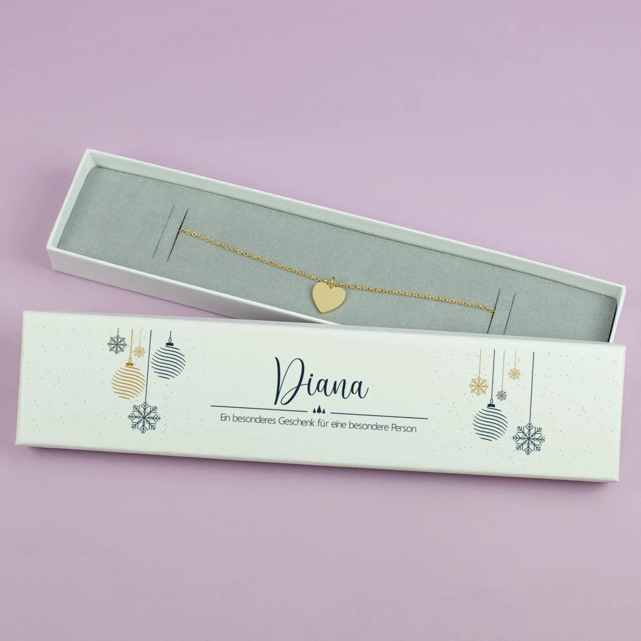 Personalisierte Schmuckverpackung zu Weihnachten mit Name & Wunschtext | Edle Geschenkbox für Armbänder
